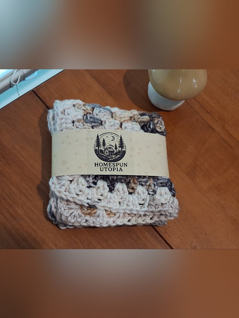 Cottagecore Cotton Washcloth – Granny Square Face Cloth in Soft Neutrals